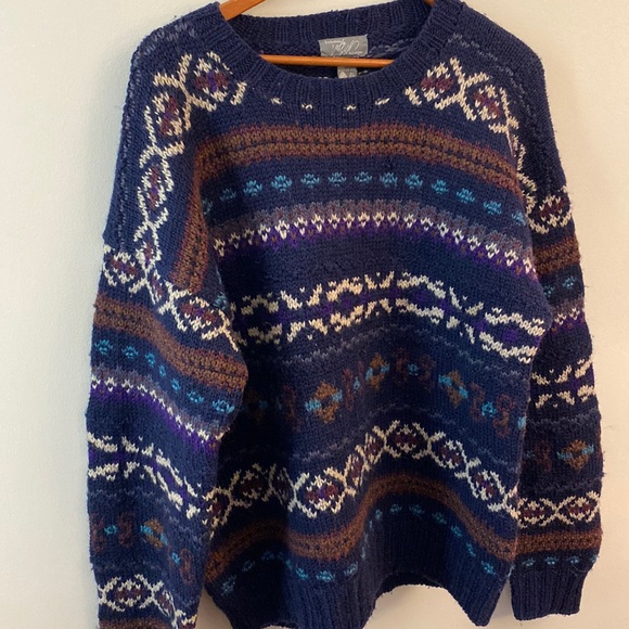 Vintage Other - Vintage Lord & Taylor Chunky Hand Knit Aztec FairIsle Textured Wool Sweater SZ L